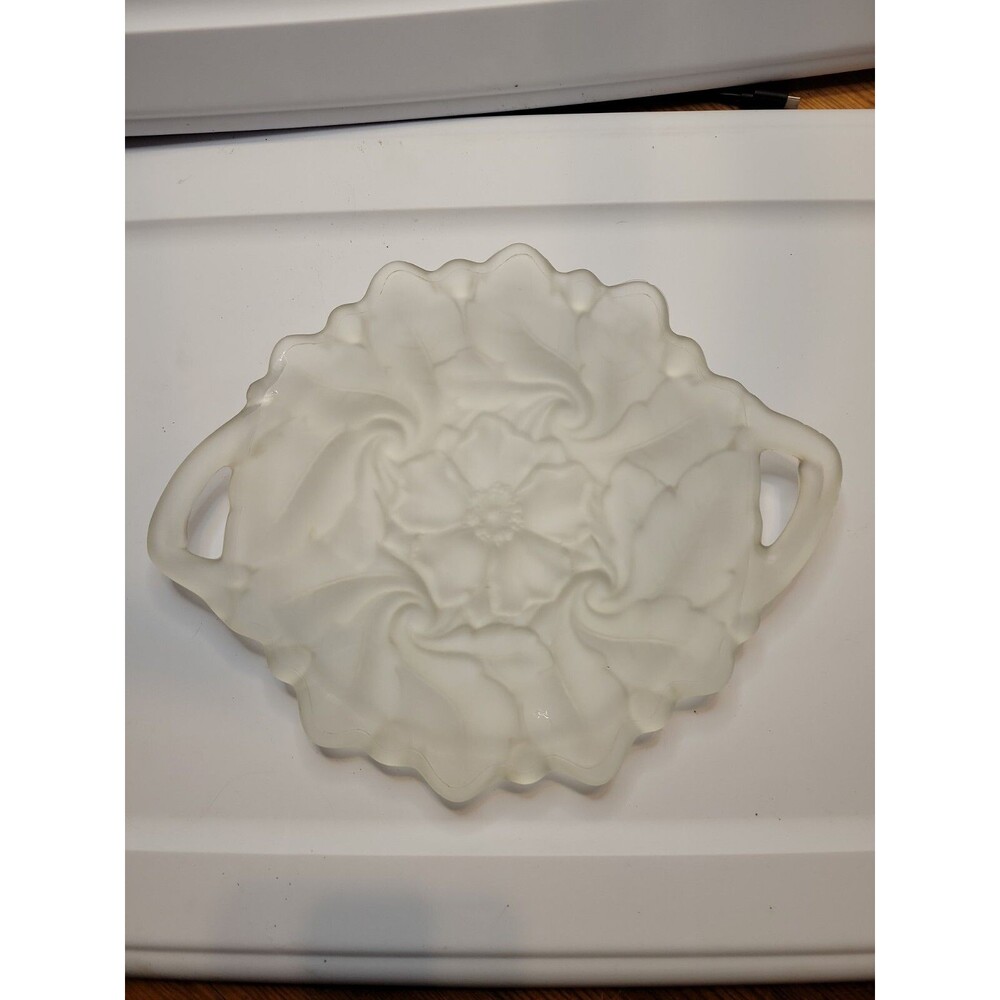 Vintage Indiana Glass Wild Roses Frosted Platter/Tray, Clear White, 12.25 in